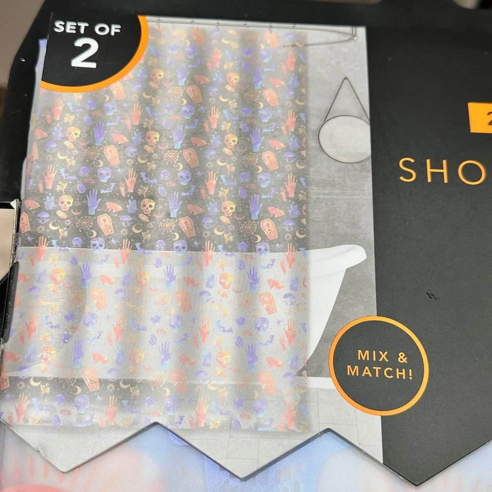 HALLOWEEN Mystics Skull Bats Pastel Novelty Shower Curtains Clear 72 x 72